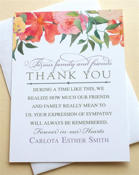 Thank You Sympathy Cards With Colorful Flowers Personalized Etsy Uk
