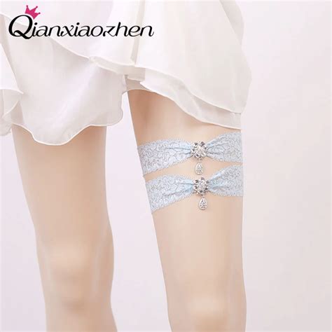 Qianxiaozhen 2pcsset Light Blue Lace Leg Wedding Garter Bridal Garters Wedding Accessories