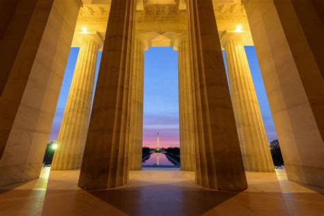 View Of Washington Monument From Lincoln Memorial At Beautiful Sunrise