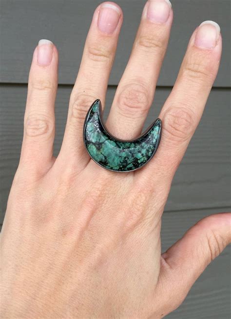 Half Moon Crescent Turquoise Dark Silver Or Oxidized Sterling Etsy