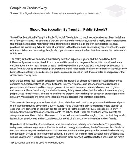 Should Sex Education Be Taught In Public Schools Essay Example