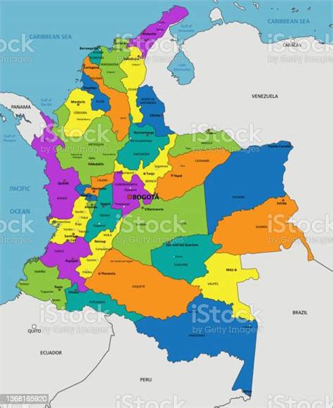Colorful Colombia Political Map With Clearly Labeled Separated Layers