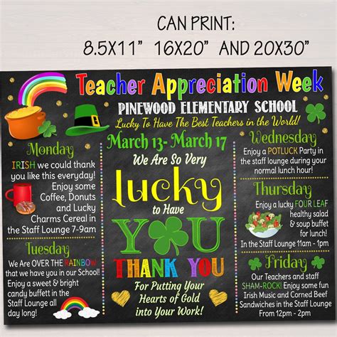 Editable St Patricks Day Teacher Appreciation Week Itinerary Etsy