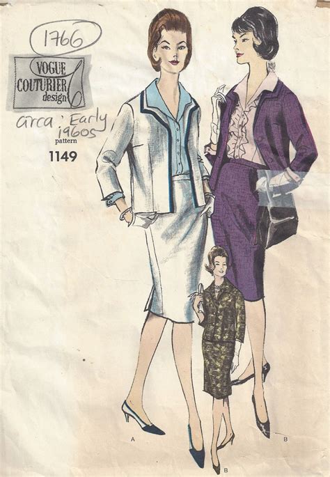 1960s Vintage Vogue Sewing Pattern B36 Suit Blouse Skirt Etsy
