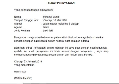 Contoh Surat Pernyataan Belum Menikah Untuk Melamar Kerja ...