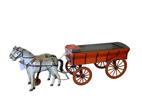 Lot Early 1900s Art Craft Tin Horse Drawn Wagon Measures 205