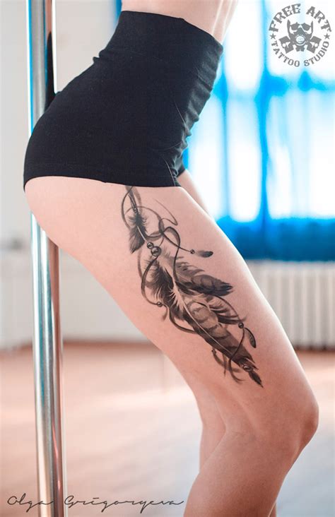 Pretty Feathers Thigh Tattoo Best Tattoo Design Ideas