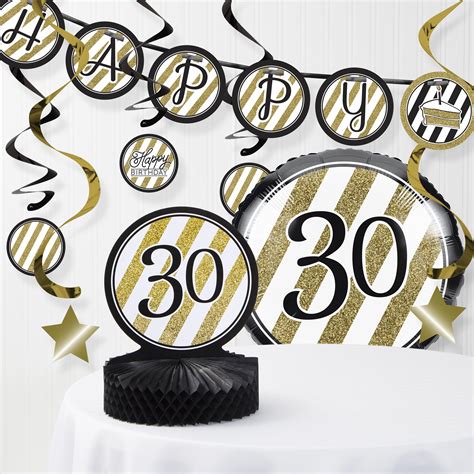 Black And Gold 30th Birthday Decorations Kit