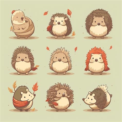 Premium Ai Image A Cartoon Of Hedgehogs With Different Autumn Leaves