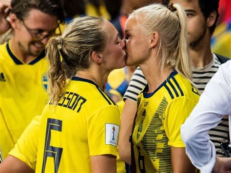 pernille harder kisses her girlfriend swedish soccer star magdalena eriksson after sweden