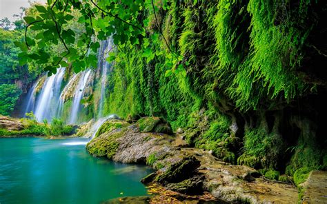 Green Tropical Forest Waterfall Lake Landscape Nature 4k Wallpaper
