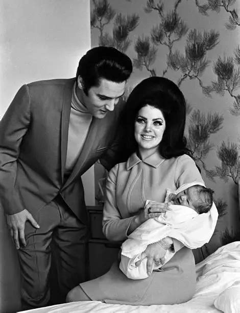 elvis presley with his wife priscilla proudly show their new born old photo 1 5 56 picclick