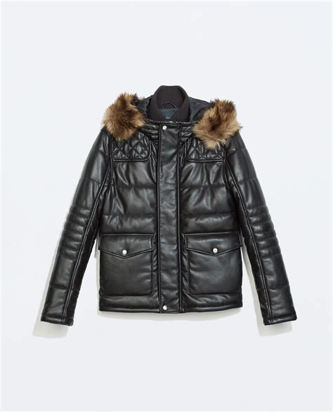 Zara Faux Leather Jacket With Fur Hood In Brown For Men Lyst
