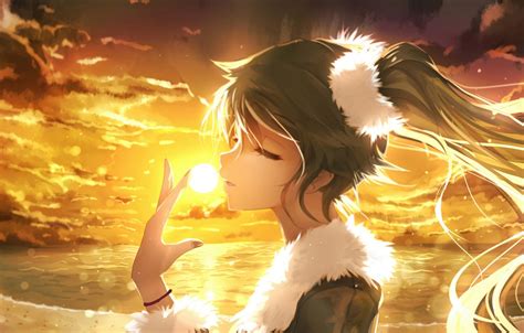 Wallpaper The Sky Girl The Sun Clouds Sunset Anime Art Vocaloid