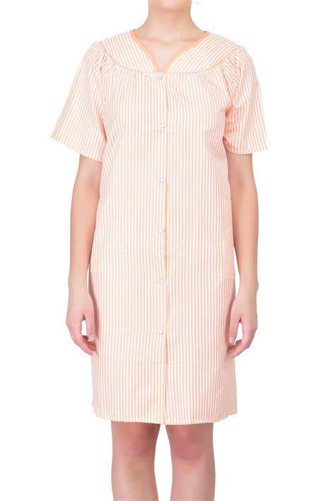 Womens Short Sleeve Snap Front Cotton House Dress By Ezi