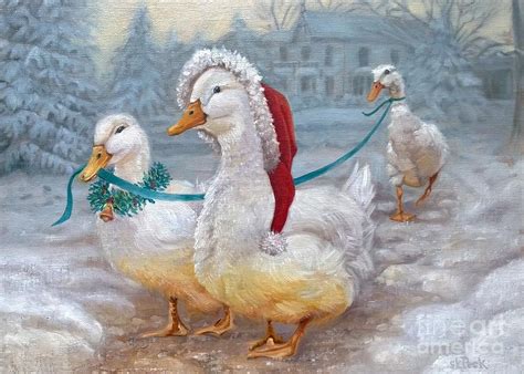Christmas Ducks Painting By Susan Kathryn Peck