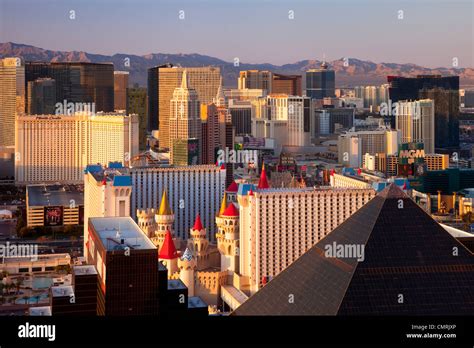 Las Vegas Skyline At Sunset Nevada Usa Stock Photo Alamy