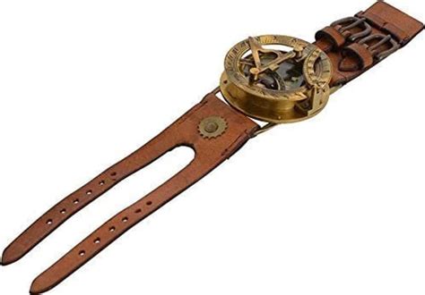 Brass Nautical Antique Steampunk Sundial Compass Wrist Watch Wleather