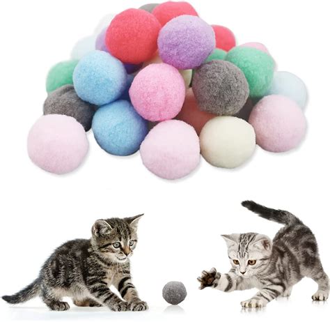 Lamxd Cat Toy Balls Soft Cat Balls 1inch Kitten Pom Poms Ball Cat Play