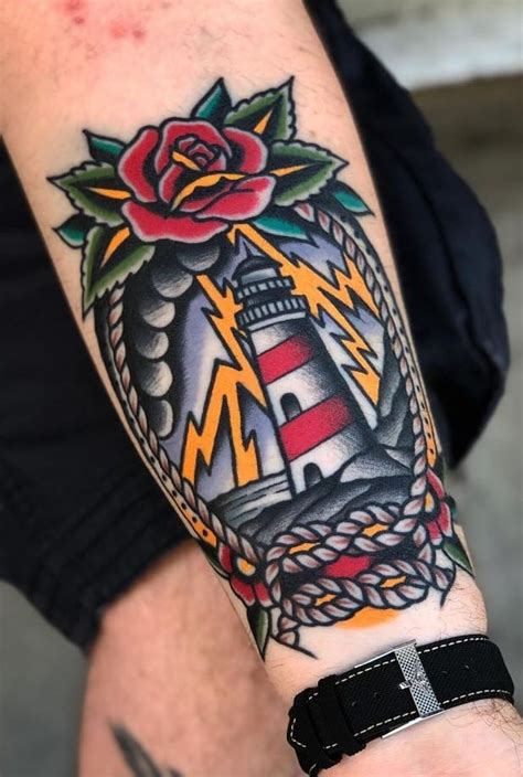 30 American Traditional Lighthouse Tattoo Ideas