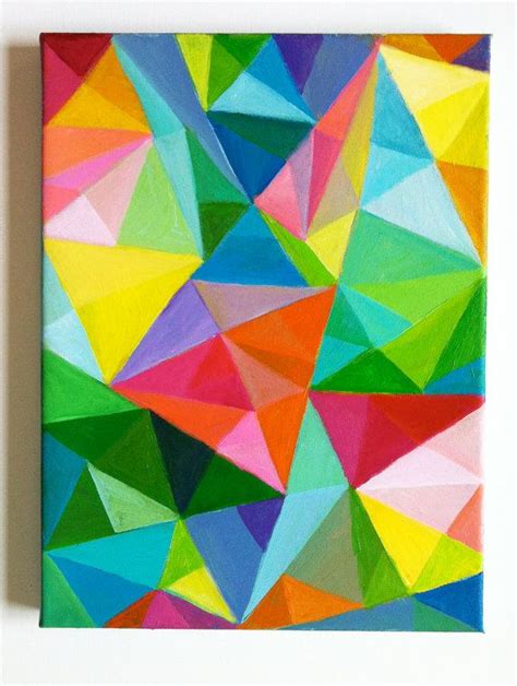 Abstract Original Acrylic Painting Colored Triangles Blue Etsy
