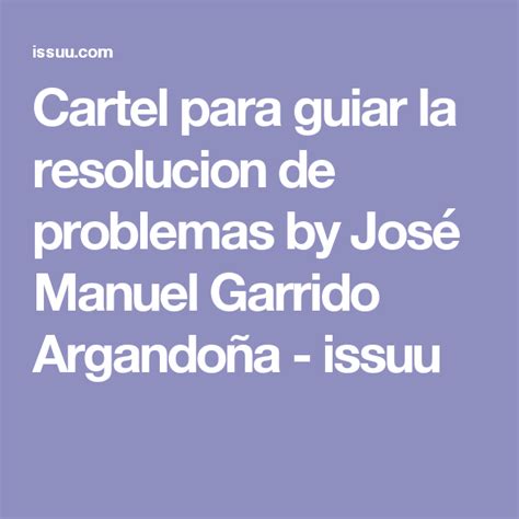 Cartel Para Guiar La Resolucion De Problemas By José Manuel Garrido