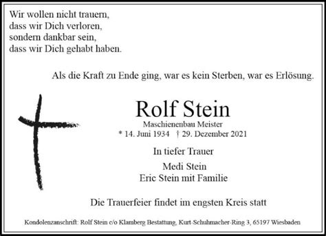 Traueranzeigen Von Rolf Stein Vrm Trauer De