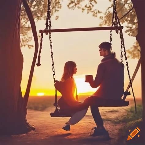 Couple Enjoying Sunrise On Porch Swing On Craiyon