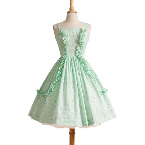 Vintage 50s Pastel Green Cotton Fit And Flare Dress Free Shipping