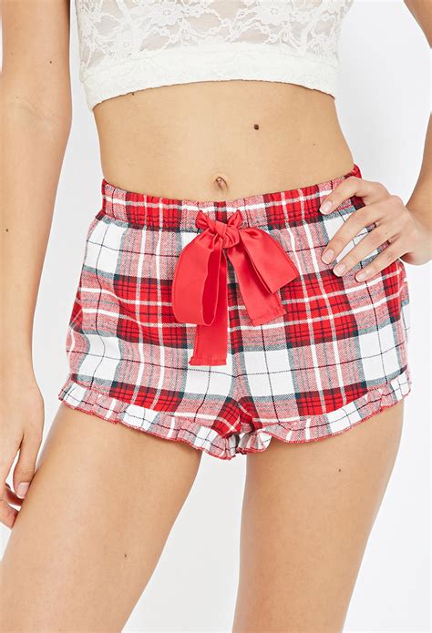 Lyst Forever Plaid Flannel Pj Shorts In Natural