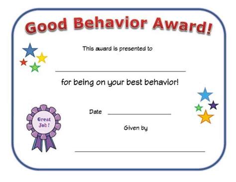 Good Behavior Award Certificate Reading Certificates Student