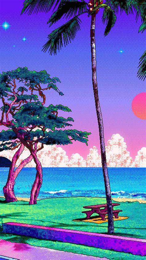 Aesthetic Beach 1440x2560 Vaporwave Wallpaper Anime Scenery