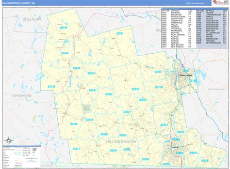 Hillsborough County Nh Zip Code Wall Map Basic Style By Marketmaps