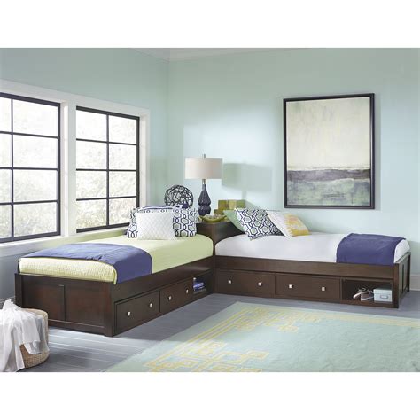 Hillsdale Pulse L Shaped Two Twin Beds With Double Storage Brown