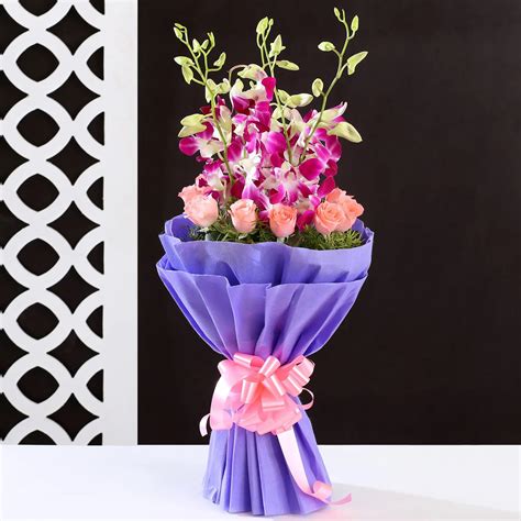 Beautiful Purple And Pink Flower Bouquet Flowersbd