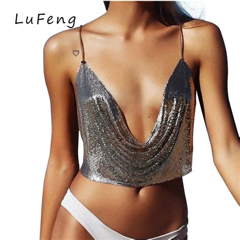 7 Colours Sequin Top Sexy Backless Cropped Night Club Party Sleeveless