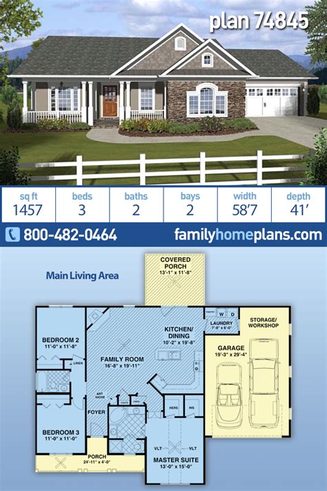 Browse modern open concept home designs, layouts with basement & more. Traditional Style House Plan 74845 with 3 Bed , 2 Bath , 2 ...