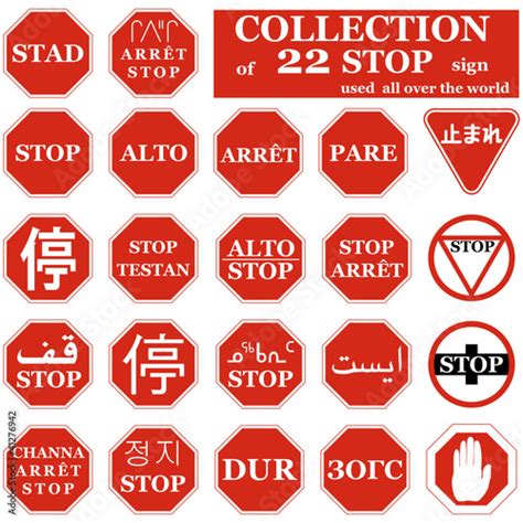Real Stop Sign Collection From Different Countries Stock Image And