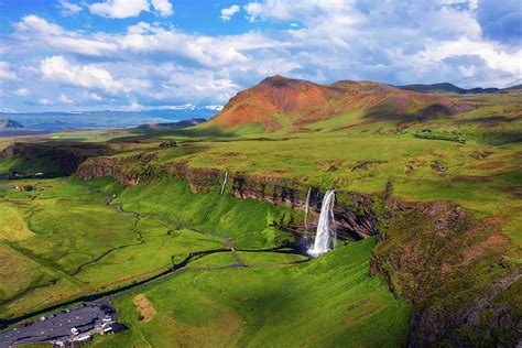 Aerial View Of Seljalandsfoss Waterfall In Iceland Photograph By
