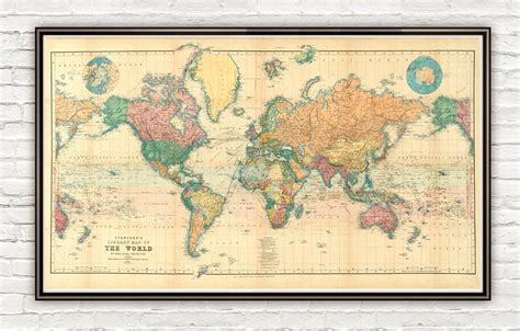 Beautiful World Map Vintage Atlas 1898 Mercator By Oldcityprints
