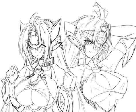 Negresco Kos Mos T Elos Xenosaga 00s 2girls Ahoge Bare Shoulders Breasts Cleavage