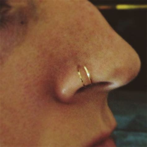 Hammered Double Hoop Nose Ring In Gold Rose Gold Or Sterling Silver