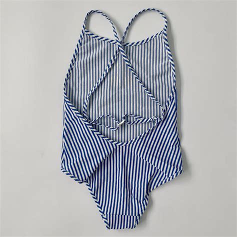 Bonpoint Blue And White Stripe Swimsuit Preowned Preloved Secondhand