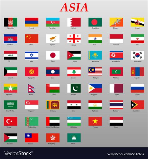 Set All Flags Asia Royalty Free Vector Image Vectorstock