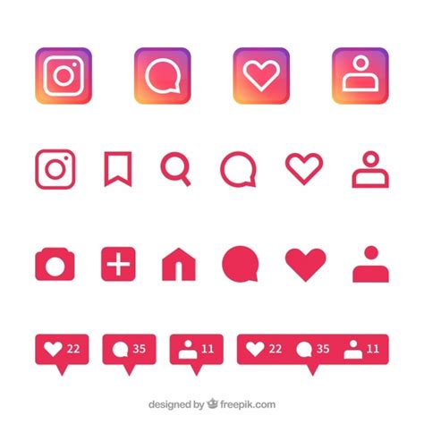Flat Instagram Icons And Notifications Set Vector Free Download