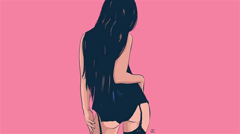 Women Ass Long Hair Anime Ecchi Pink Vector Black