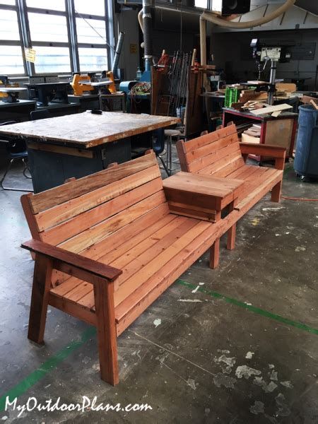 Double Bench With Table Diy Project Myoutdoorplans