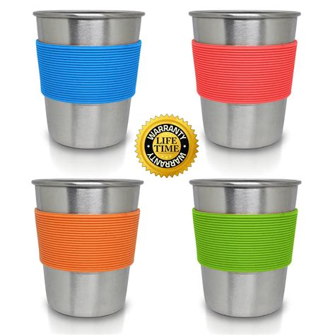 Stainless Steel Cups For Kids And Toddlers 8 Oz With Silicone Sleeves
