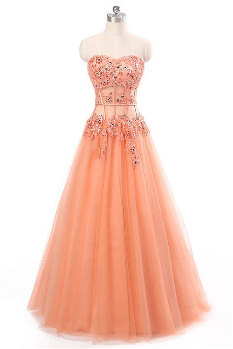 Fitted Coral Prom Dresses Long Modest Sweetheart Imported Party