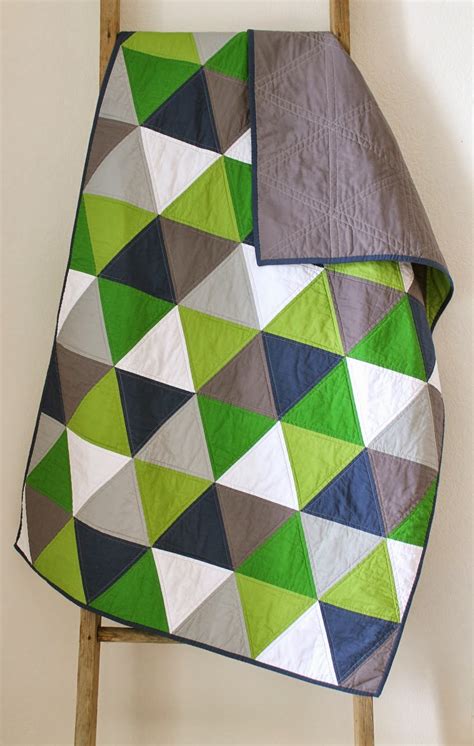 Craftyblossom Navy And Green Equilateral Triangle Quilt